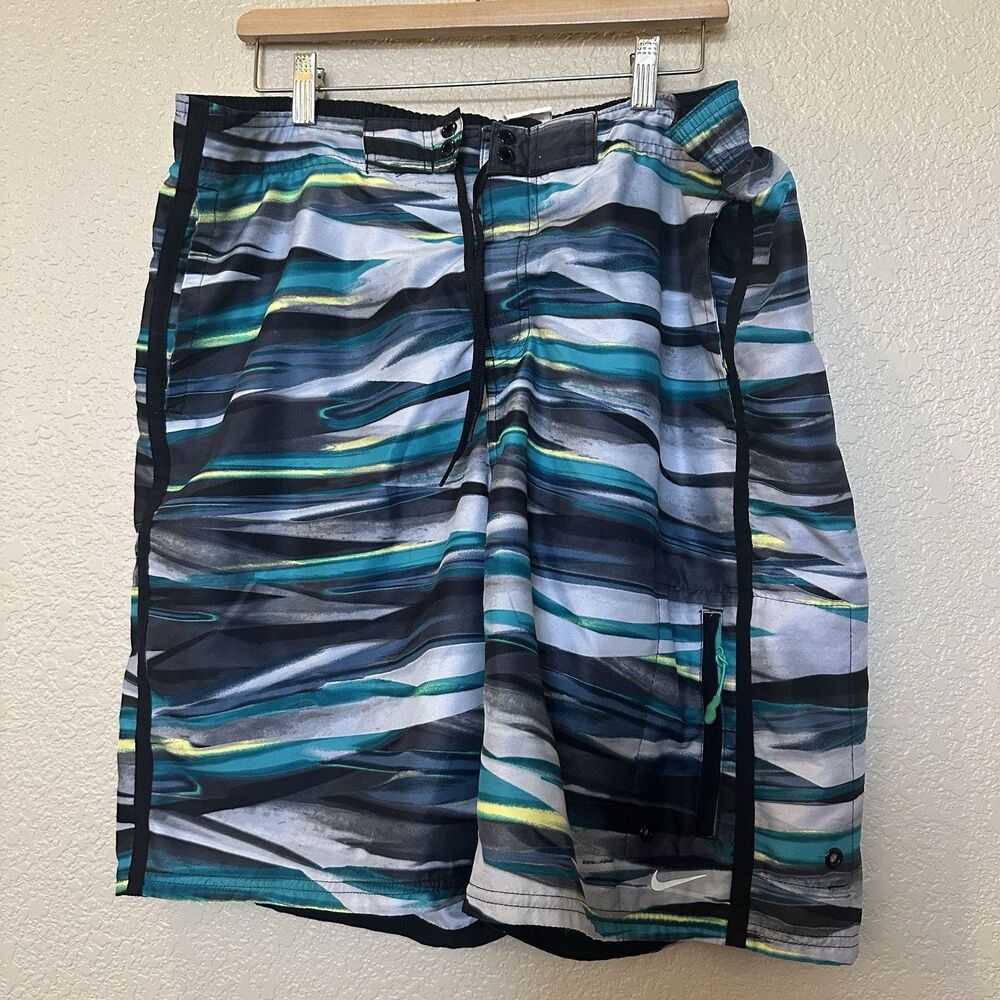 Nike Men's Multicolor Polyester Pull On Swim Trunk Logo Print Shorts Size large